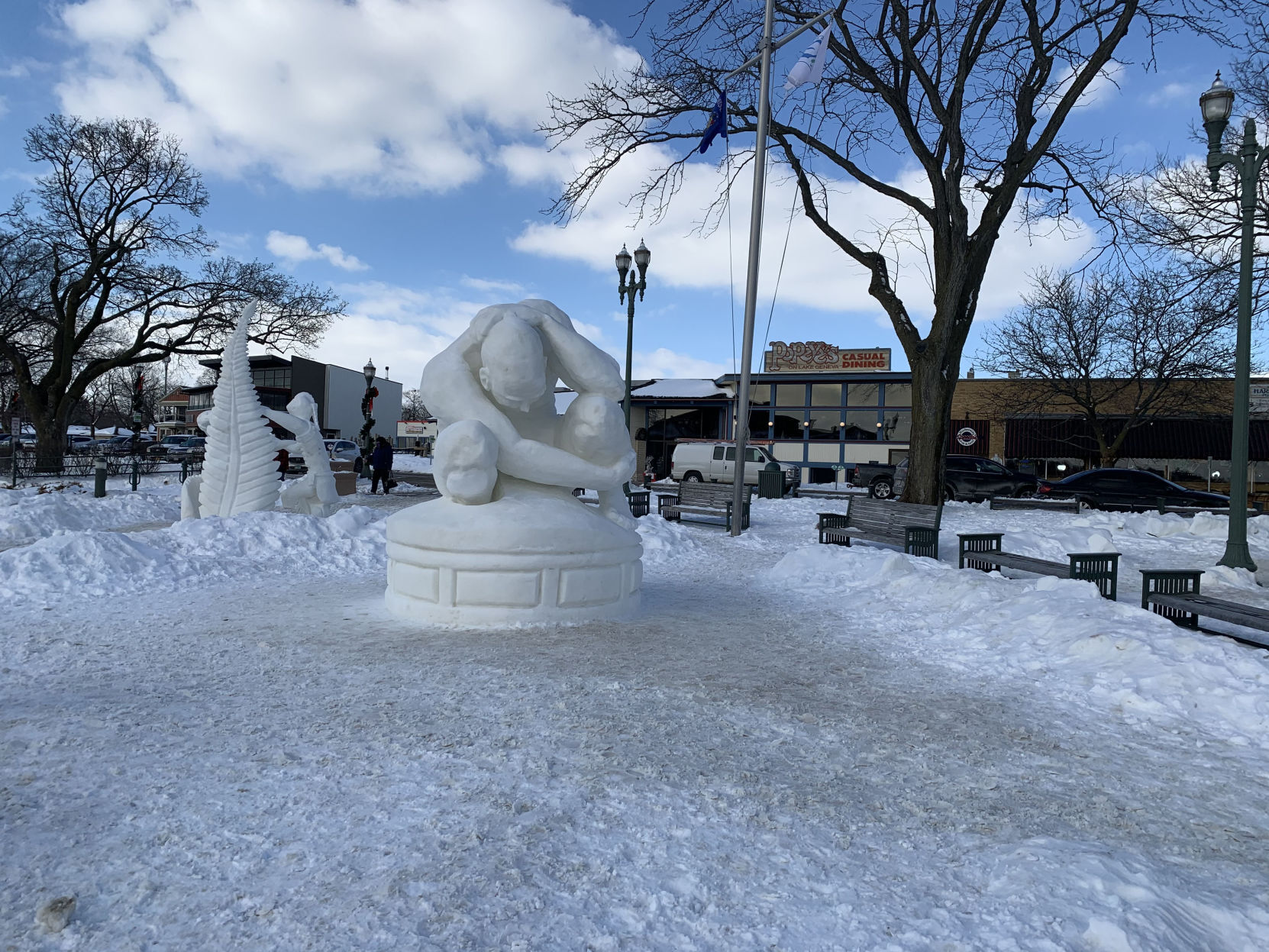 The "2020" snow sculpture created by Illinois team the Windy City Snowmen was one of the attractions for Winterfest